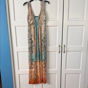 Apt. 9 Cream Maxi Dress with Teal and Orange Ombre